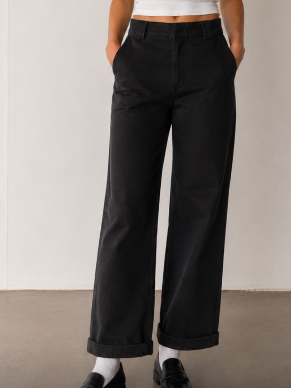 vintage dickies girl black work pants in a timeless straight leg